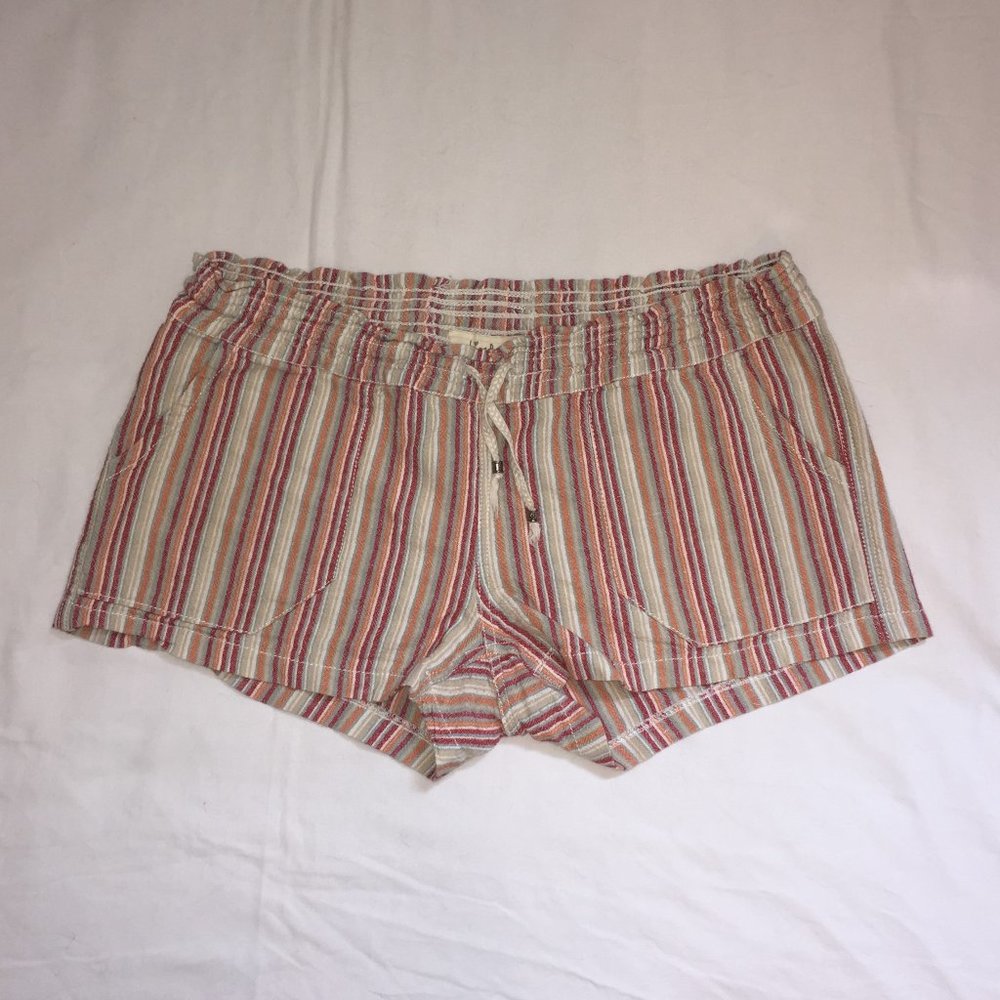 Cotton Linen Boho Striped Mid-Rise Shorts With Pockets and Drawstring
